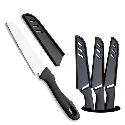 1Pcs Kitchen Knife Chef Knives Stainless Steel Paring Knives with Knife Cover Peeler Black Fruit Chef Knife Vegetable Cook Tool