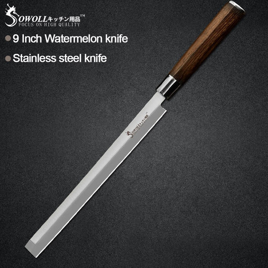 Sowoll 9'' Watermelon Knife Stainless Steel Kitchen Slicer Knife 7Cr17 Watermelon Cutter Fish Beef Slicing Tools