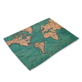 1Pcs World Map Pattern Kitchen Placemat Dining Table Mat Tea Coaster Cotton Linen Pad Bowl Cup Mats 42*32cm Home Decor MAP0001