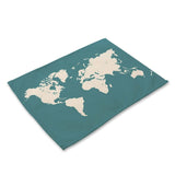 1Pcs World Map Pattern Kitchen Placemat Dining Table Mat Tea Coaster Cotton Linen Pad Bowl Cup Mats 42*32cm Home Decor MAP0001