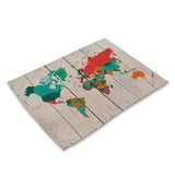 1Pcs World Map Pattern Kitchen Placemat Dining Table Mat Tea Coaster Cotton Linen Pad Bowl Cup Mats 42*32cm Home Decor MAP0001