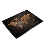 1Pcs World Map Pattern Kitchen Placemat Dining Table Mat Tea Coaster Cotton Linen Pad Bowl Cup Mats 42*32cm Home Decor MAP0001