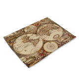 1Pcs World Map Pattern Kitchen Placemat Dining Table Mat Tea Coaster Cotton Linen Pad Bowl Cup Mats 42*32cm Home Decor MAP0001