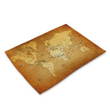 1Pcs World Map Pattern Kitchen Placemat Dining Table Mat Tea Coaster Cotton Linen Pad Bowl Cup Mats 42*32cm Home Decor MAP0001