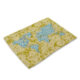 1Pcs World Map Pattern Kitchen Placemat Dining Table Mat Tea Coaster Cotton Linen Pad Bowl Cup Mats 42*32cm Home Decor MAP0001