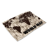 1Pcs World Map Pattern Kitchen Placemat Dining Table Mat Tea Coaster Cotton Linen Pad Bowl Cup Mats 42*32cm Home Decor MAP0001