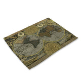 1Pcs World Map Pattern Kitchen Placemat Dining Table Mat Tea Coaster Cotton Linen Pad Bowl Cup Mats 42*32cm Home Decor MAP0001