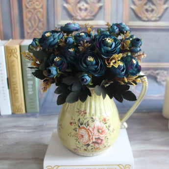 Artificial Flower Fake Peony Vivid 6 Head Autumn Home Room Bridal Hydrangea Decor A