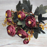 Artificial Flower Fake Peony Vivid 6 Head Autumn Home Room Bridal Hydrangea Decor A