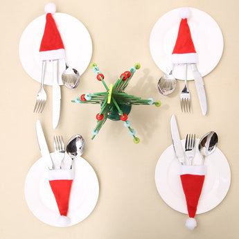 10pcs Christmas Dining Placemat Xmas Hat Knife Fork Bags Table Ware Place Mats Coasters Kitchen Table Decoration & Accessories