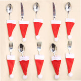 10pcs Christmas Dining Placemat Xmas Hat Knife Fork Bags Table Ware Place Mats Coasters Kitchen Table Decoration & Accessories