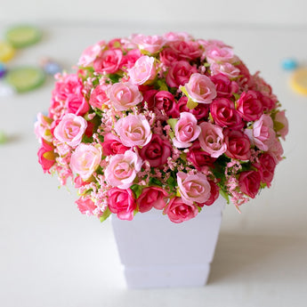21 Head Artificial Plastic Rose Flower Bridal Bouquet Wedding Decoration Fake 7 Fork Mini Rose Silk Flower Romantic Home Decor