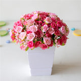 21 Head Artificial Plastic Rose Flower Bridal Bouquet Wedding Decoration Fake 7 Fork Mini Rose Silk Flower Romantic Home Decor