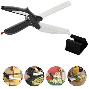 High quality Smart Clever Cutter 2 in 1 Cutting Board utility Stainless Steel Vegetable chef knife Portable kitchen food scissor
