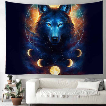 Lannidaa Animals Wolf Tapestry Wall Hanging Cloth Tapestry Home Dorm Backdrop Art Background Decor Psychedelic Tapestry Blanket