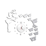 Creative 3D Wall Clocks Quartz Acrylic Wall Clock Mirror Fairy Sticker Kids Decor Watch Home Living Room Decoration