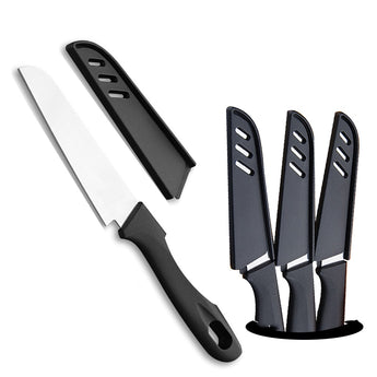 1Pcs Kitchen Knife Chef Knives Stainless Steel Paring Knives with Knife Cover Peeler Black Fruit Chef Knife Vegetable Cook Tool