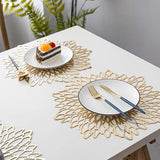 PVC Material Placemat Hollowed Gold Stamping Placemat Hibiscus Flowers Shape Placemat For Dining Table Mats Kitchen Home Decor