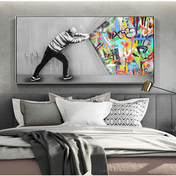 Graffiti Art Wall Pictures For Living Room Behind The Curtain Street Art Canvas Paintings On The Wall Posters And Prints Quadro