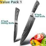 Kitchen Knife 5 7 8 inches stainless steel chef knives Meat Cleaver Santoku utility 440C lazer damacuse pattern Cooking Set