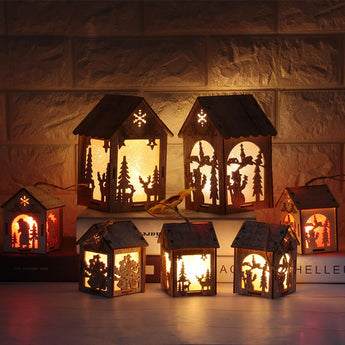 Christmas Tree hanging LED Light Log Cabin Wood House Decoration Showcase Y98E