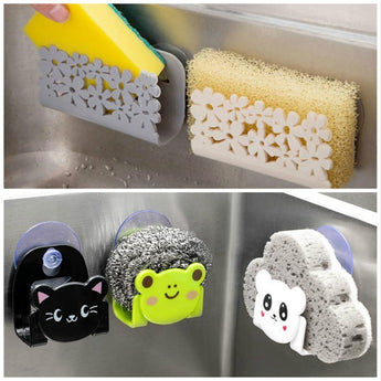 Kitchen Organiser Storage Sucker Sponge Rack Bathroom Cleaning Soap Rack Cartoon Drainage Rack Refrigerator Receiving