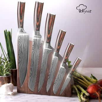 Kitchen Knife 8 inch Chef Knives 7CR17 440C High Carbon Stainless Steel Damascus Drawing Gyuto Cleaver Set Slicer Santoku Knife