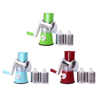 Manual Vegetable Cutter Round Mandoline Slicer Potato Carrot Grater Slicer with 3 Stainless Steel Chopper Blades Kitchen Tools