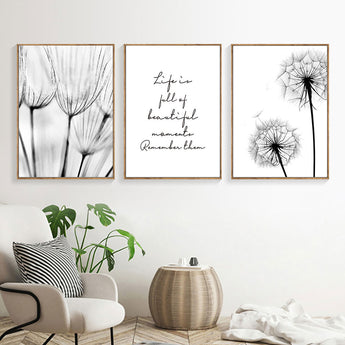 Black And White Pictures Dandelion Painting Canvas Canvas Quote Art Print Nordic Dandelion Poster Wall Art Bedroom Unframed
