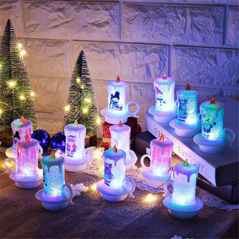 12 Pack LED Night Lights Candle Snowman Light Colour Changing Flickering Electronic Xmas Christmas Desktop Decoration Lamp