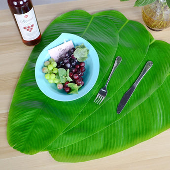 4pcs Kitchen Simulation Banana Leaves Placemat Dining Table Mat Pads Bowl Pad Coasters Table Decor Cloth Slip-Resistant Pad