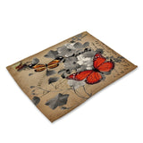 Cartoon Butterfly Birds Print Linen Fabric Placemat for Dining Table Manteles Flower Design Kitchen Decoration Accessories