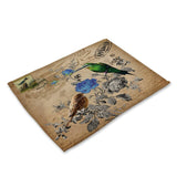 Cartoon Butterfly Birds Print Linen Fabric Placemat for Dining Table Manteles Flower Design Kitchen Decoration Accessories