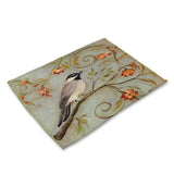 Cartoon Butterfly Birds Print Linen Fabric Placemat for Dining Table Manteles Flower Design Kitchen Decoration Accessories