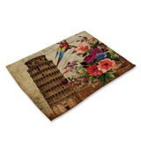 Cartoon Butterfly Birds Print Linen Fabric Placemat for Dining Table Manteles Flower Design Kitchen Decoration Accessories