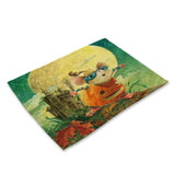 Cartoon Butterfly Birds Print Linen Fabric Placemat for Dining Table Manteles Flower Design Kitchen Decoration Accessories