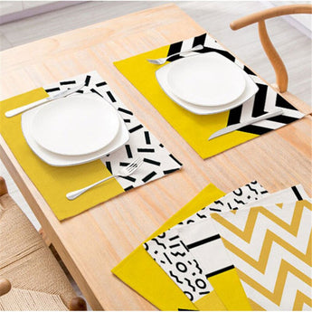 VOGVIGO Creative Geometric Printed Kitchen Placemat Dining Table Mat Coaster Cotton Linen Polyester Pads Bowl Coaster Decoration