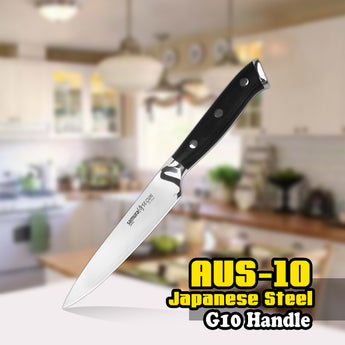 TUO CUTLERY Utility Knife - AUS-10 Japanese High Carbon Kitchen Knife with Ergonomic G10 Handle - 5'' (127mm)