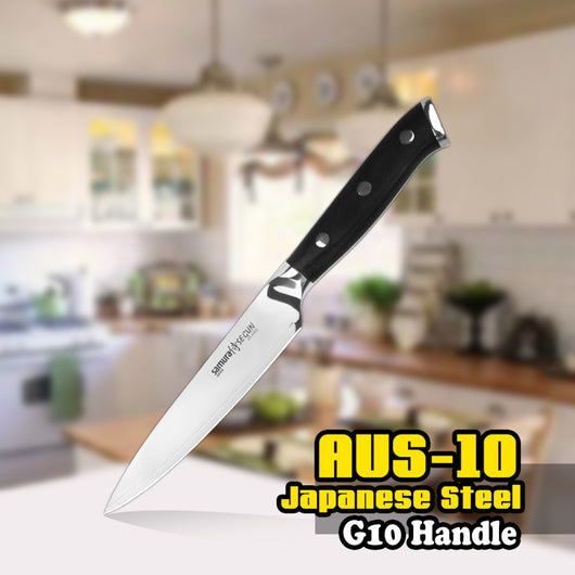 TUO CUTLERY Utility Knife - AUS-10 Japanese High Carbon Kitchen Knife with Ergonomic G10 Handle - 5'' (127mm)