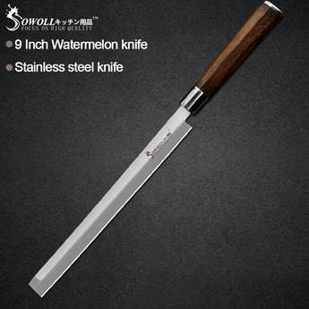 Sowoll 9'' Watermelon Knife Stainless Steel Kitchen Slicer Knife 7Cr17 Watermelon Cutter Fish Beef Slicing Tools