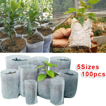 100pcs Biodegradable Non-woven Nursery Bags Plant Grow Seedling Raising Pots plant flower bags supplies garden