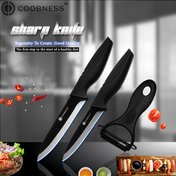COOBNESS Brand 2 Piece Kitchen Knife And Sharp Peeler Japanese Black Zirconia Ceramic Cooking Knife 3
