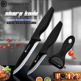 COOBNESS Brand 2 Piece Kitchen Knife And Sharp Peeler Japanese Black Zirconia Ceramic Cooking Knife 3" 4" 5" 6" Ceramic Knife