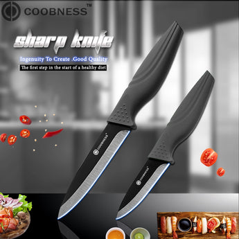 COOBNESS Brand New Ceramic Knife 2 Piece Set Black Blade Black Handle Kitchen Knife Four Style Fruit Utility Slicing Chef Knife
